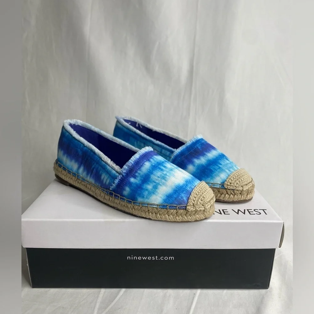 Nine West Maybe2 Blue Tie Dye Espadrilles Women's 6M Frayed Slip-On Loafers